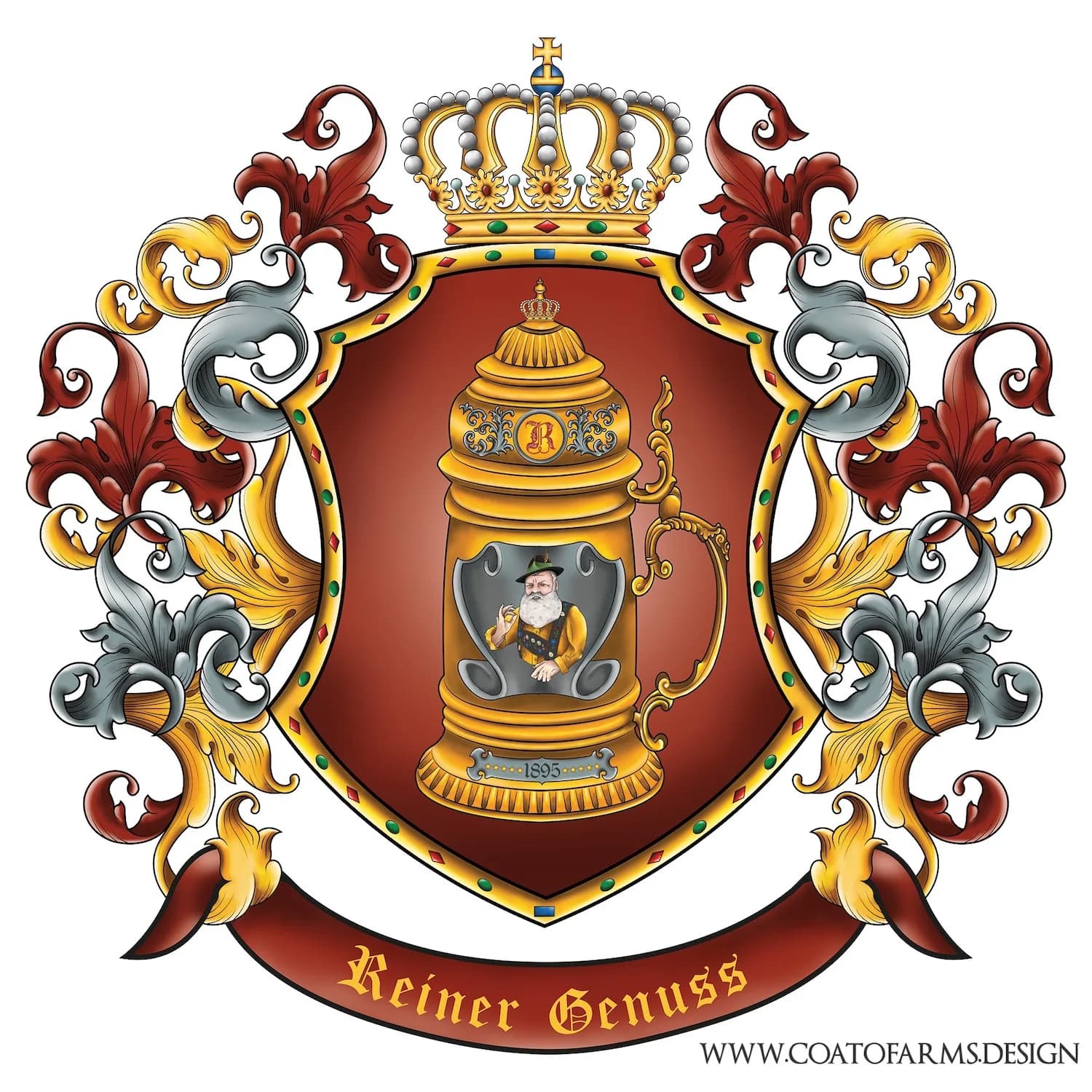 A custom business coat of arms I designed for the Reiner Genuss brewery in Germany