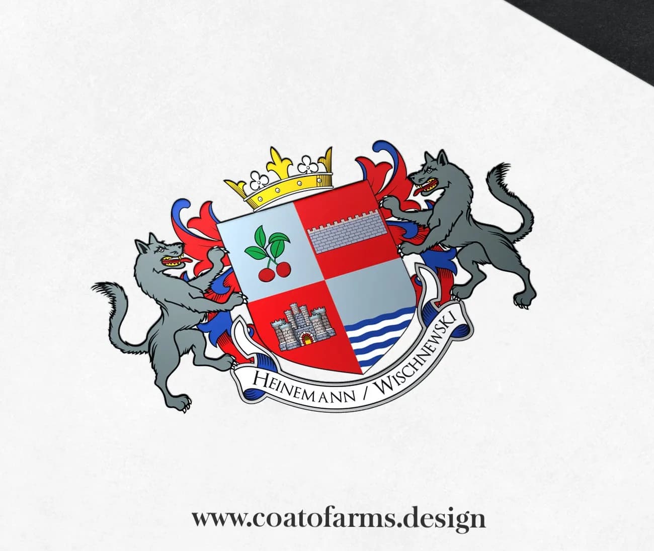 Coat of arms (family crest) I designed for a family from Germany, Wolfsburg with 2 wolves