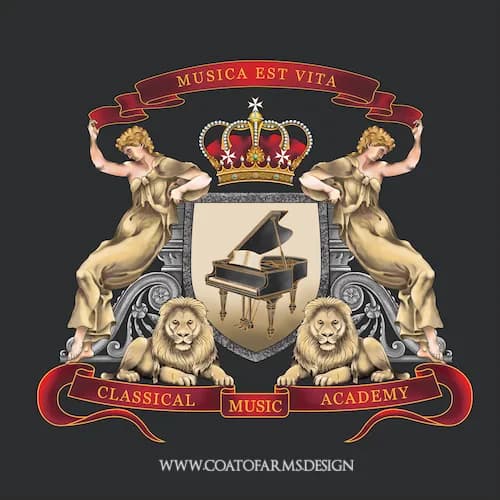 A custom business coat of arms I designed for the Classical Music Academy, USA - small version