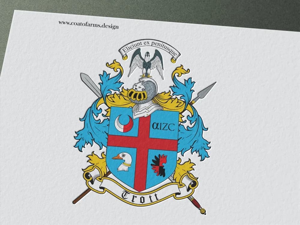 Coat of arms (family crest) I designed for a Trott family from the USA