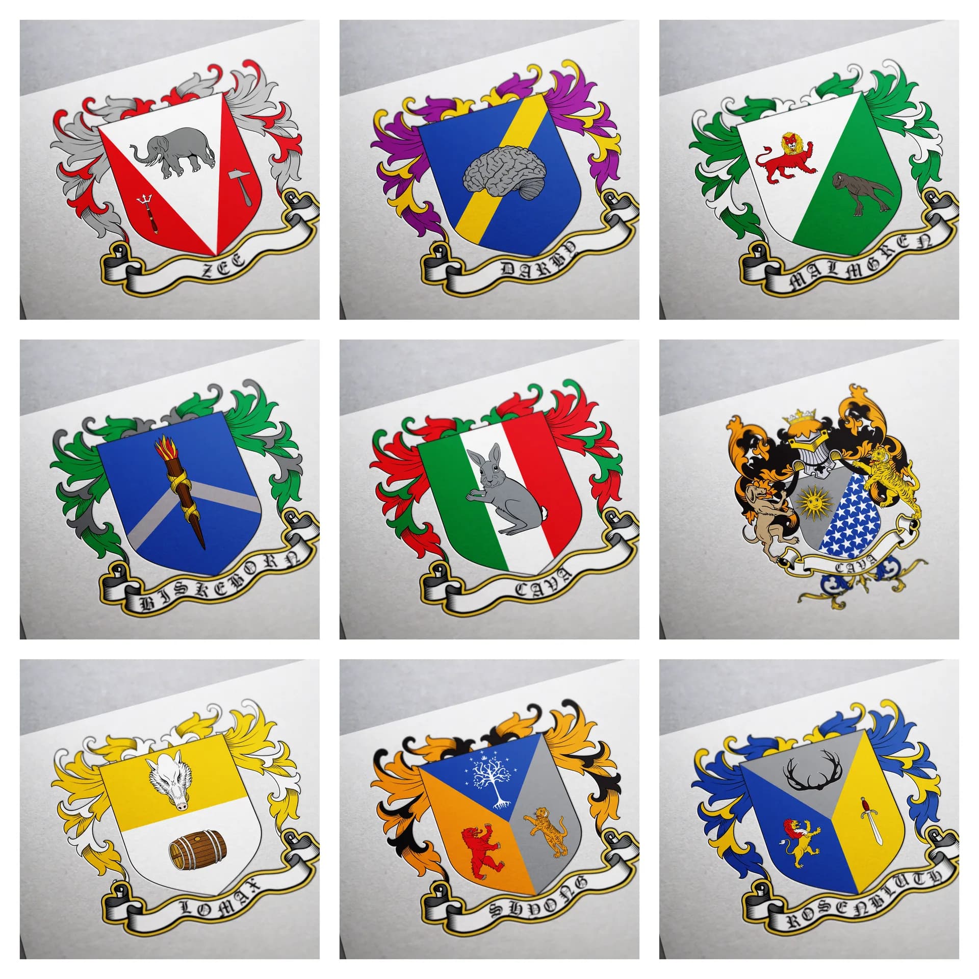 Coat of arms for a newlyweds and their groomsmen USA